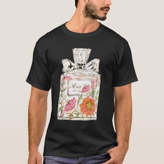 Designer Hübsch Pink Floral Parfüm Flasche Illustr T-Shirt (Vorderseite)