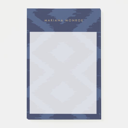 DESIGNER IKAT MUSTER in BLAU Personalisiert Post-it Klebezettel (Vorderseite)