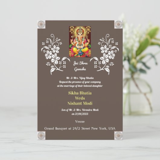 Designer Indian Ganesha Wedding Einladung (Stehend Vorderseite)
