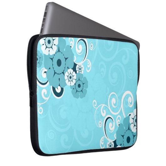 Designer-Laptop-Hülse: Blauer Wirbels-Blumenmuster Laptopschutzhülle (Vorne Rechts)