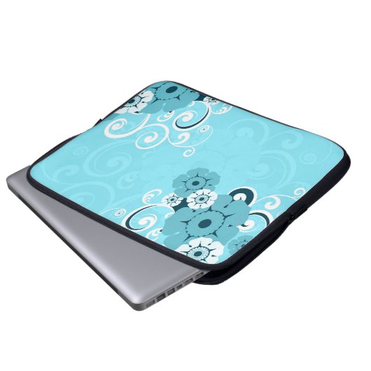 Designer-Laptop-Hülse: Blauer Wirbels-Blumenmuster Laptopschutzhülle (Vorne Knopf)