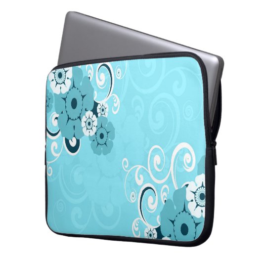 Designer-Laptop-Hülse: Blauer Wirbels-Blumenmuster Laptopschutzhülle (Vorderseite Links)