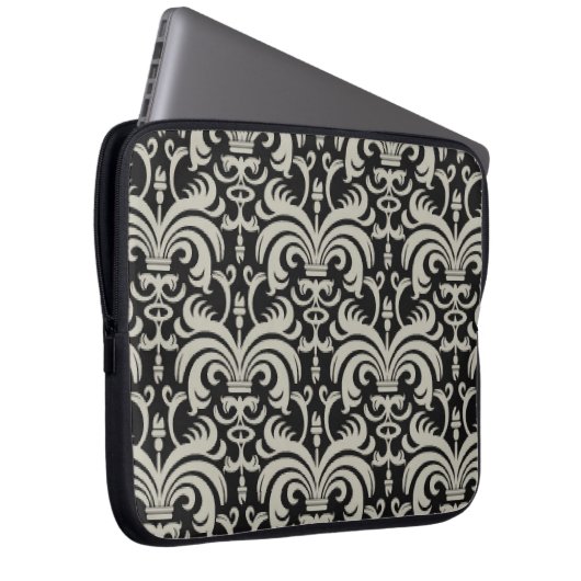 Designer-Laptop-Hülse: Schwarzer Damast Laptopschutzhülle (Vorne Rechts)