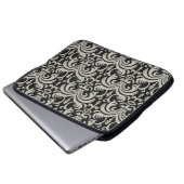 Designer-Laptop-Hülse: Schwarzer Damast Laptopschutzhülle (Vorne Knopf)