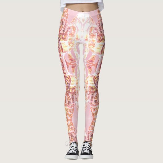 Designer-Leggings Rosa u. orange Druck Leggings (Vorderseite)
