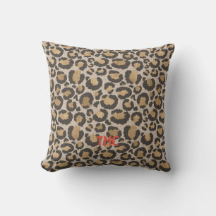 Designer Leopard Print Chic Monogram Initials Fun Kissen