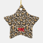 Designer Leopard Print Red Initialen Weihnachtssch Keramik Ornament (Vorne)