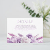 Designer Lila Lavender Floral Wedding Details Begleitkarte (Stehend Vorderseite)