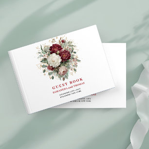 Designer Marsala Floral Eucalyptus Gold Gästebuch