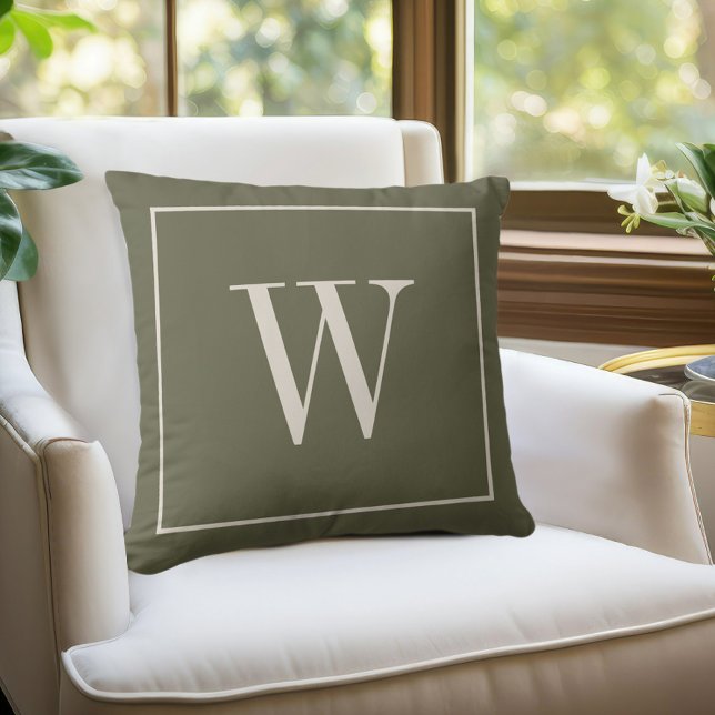 Designer Monogram Inital Moss Green & Ivory Kissen (Designer Monogram Inital Moss Green & Ivory Throw Pillo)