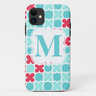 Designer-Monogramm-rotes u. blaues Quatrefoil Case-Mate iPhone Hülle