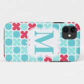 Designer-Monogramm-rotes u. blaues Quatrefoil Case-Mate iPhone Hülle (Rückseite (Horizontal))