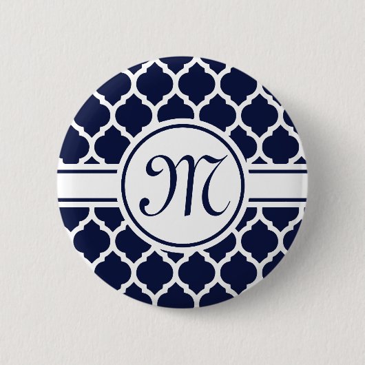Designer Navy Mit Monogramm marokkanisches Gitterm Button (Vorderseite)