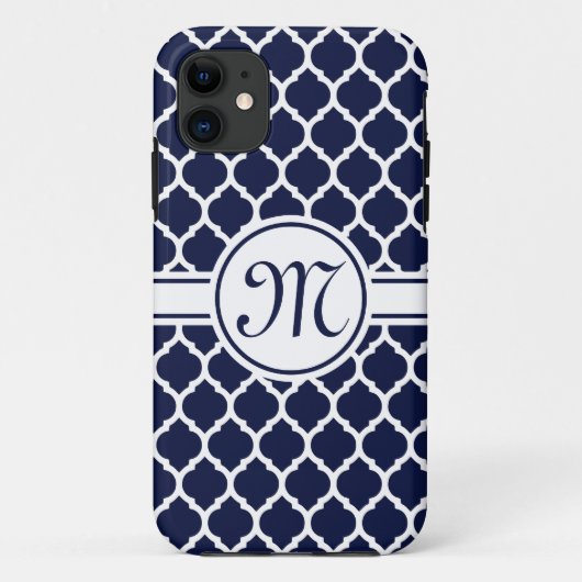 Designer Navy Mit Monogramm marokkanisches Gitterm Case-Mate iPhone Hülle (Rückseite)