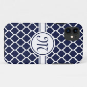 Designer Navy Mit Monogramm marokkanisches Gitterm Case-Mate iPhone Hülle (Rückseite (Horizontal))