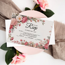 Designer Pink Blume Bouquet RSVP Cards