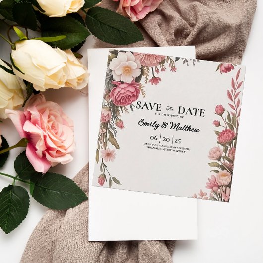 Designer Pink Blume Bouquet Save the Date