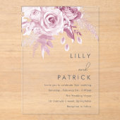 Designer Pink Roses Wedding Acryleinladungen (Vorderseite)