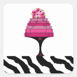 Designer-Rosa-Torte mit Zebradruck-Aufkleber Quadratischer Aufkleber