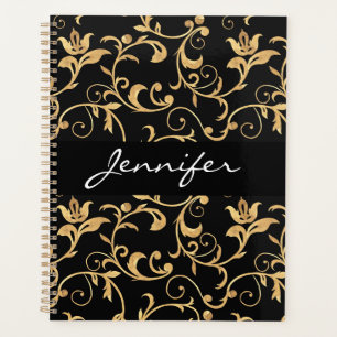 Designer Royal Black and Gold Damask Personalisier Planer