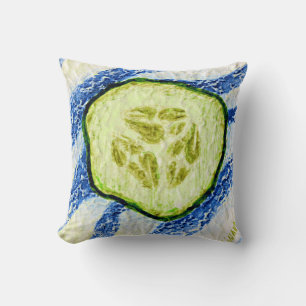 Designer Slice of Cucumber on Blue Kissen