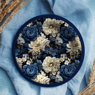 Designer-Teller Navyblau Elfenbein Floral Chic Pap Pappteller