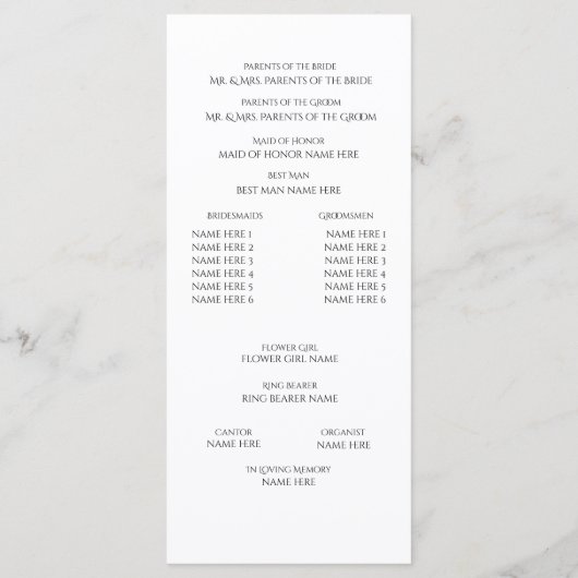 Designer Text Black and White Wedding Program Programm (Rückseite)