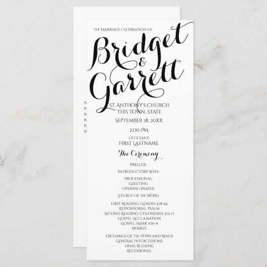 Designer Text Black and White Wedding Program Programm (Vorne/Hinten)