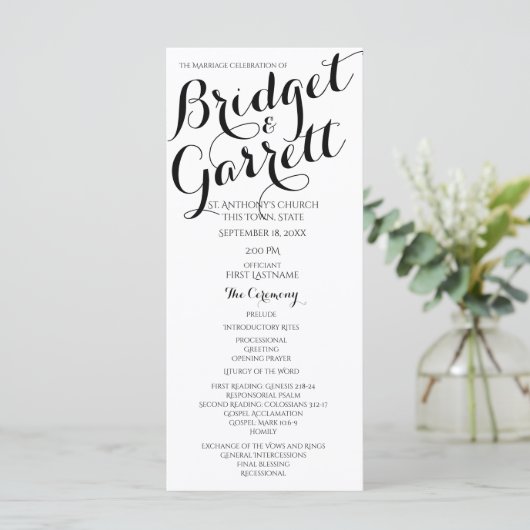 Designer Text Black and White Wedding Program Programm (Stehend Vorderseite)
