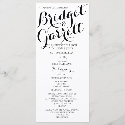 Designer Text Black and White Wedding Program Programm (Vorderseite)
