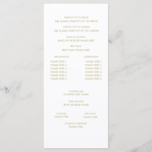 Designer Text Gold und White Wedding Programm (Rückseite)