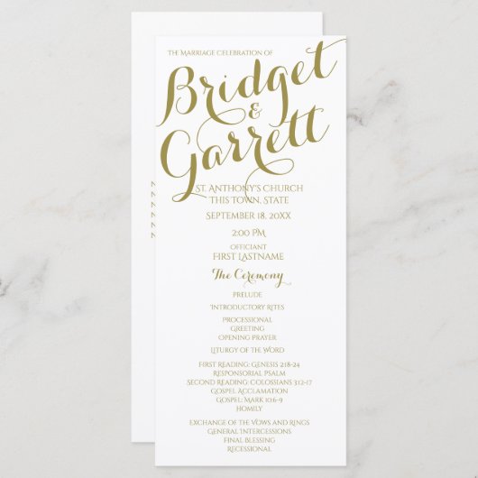 Designer Text Gold und White Wedding Programm (Vorne/Hinten)