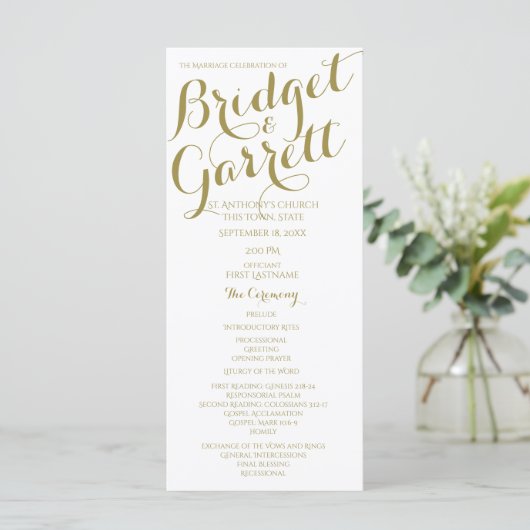 Designer Text Gold und White Wedding Programm (Stehend Vorderseite)