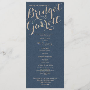 Designer Text Navy Blue Wedding Programm
