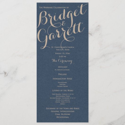 Designer Text Navy Blue Wedding Programm (Vorderseite)
