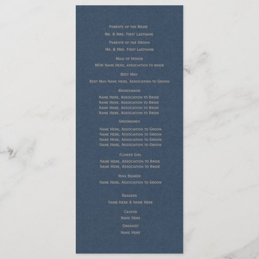 Designer Text Navy Blue Wedding Programm (Rückseite)