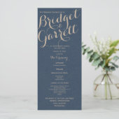 Designer Text Navy Blue Wedding Programm (Stehend Vorderseite)