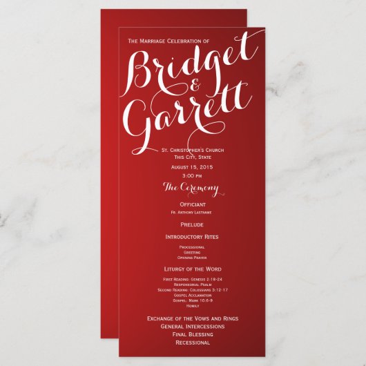 Designer Text Red Wedding Programm (Vorne/Hinten)