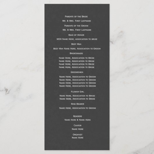 Designer Text Slate Gray Wedding Program Programm (Rückseite)