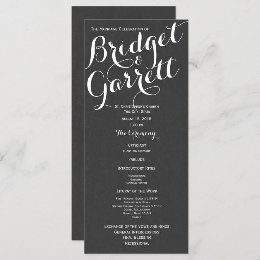 Designer Text Slate Gray Wedding Program Programm (Vorne/Hinten)