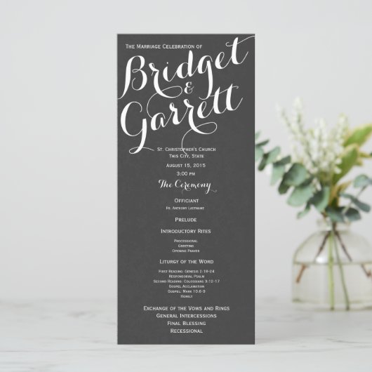 Designer Text Slate Gray Wedding Program Programm (Stehend Vorderseite)