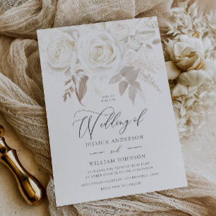 Designer Vintage Elfenbein Weiße Rosen Hochzeit Einladung