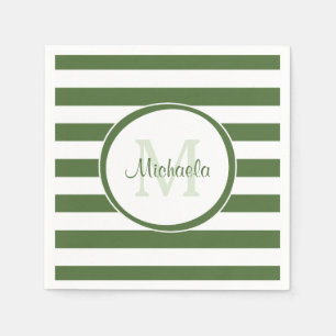 Designer-Waldgrün Stripes Muster-Party-Namen Serviette