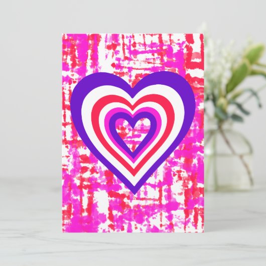 Designerfarben, Hintergrund & Herz Einladung (Stehend Vorderseite)