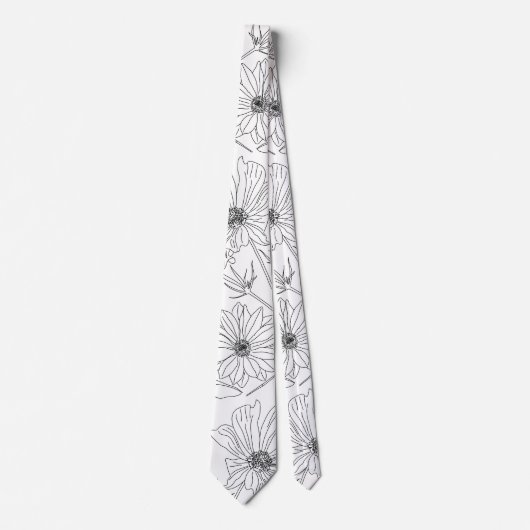 Designergarten Blume Schwarze Konturen Design Krawatte (Vorderseite)