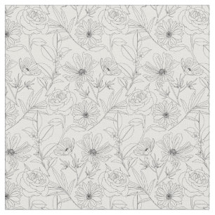 Designergarten Blume Schwarze Konturen Design Stoff