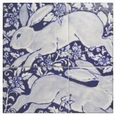 Designerstoff für Dedham Blue & White Rabbit Tile Stoff (Nahaufnahme)