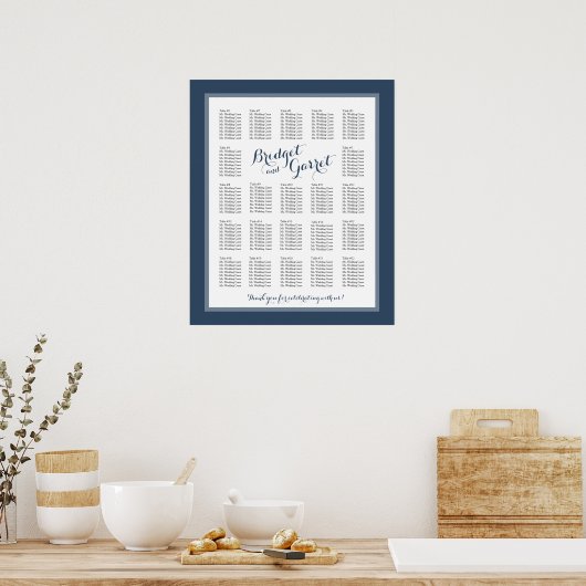 Designertext Navy Blue Wedding Chart Poster (Küche)