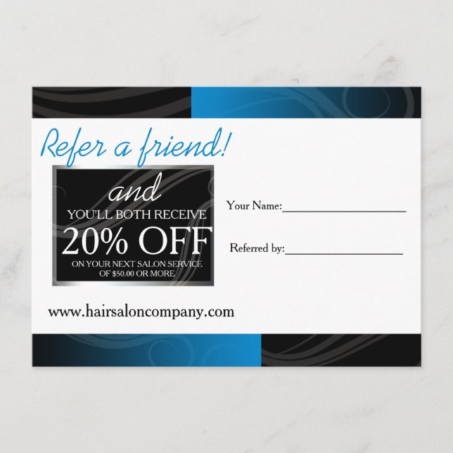 Designkarte für den blauen Haarsalon (Vorderseite)