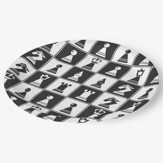 Designpapierplatte für Schachfiguren Pappteller (Schrägansicht)
